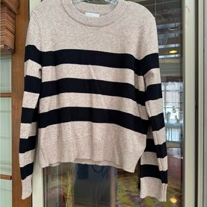 BE COOL Tan and Black Striped Crew Neck Sweater